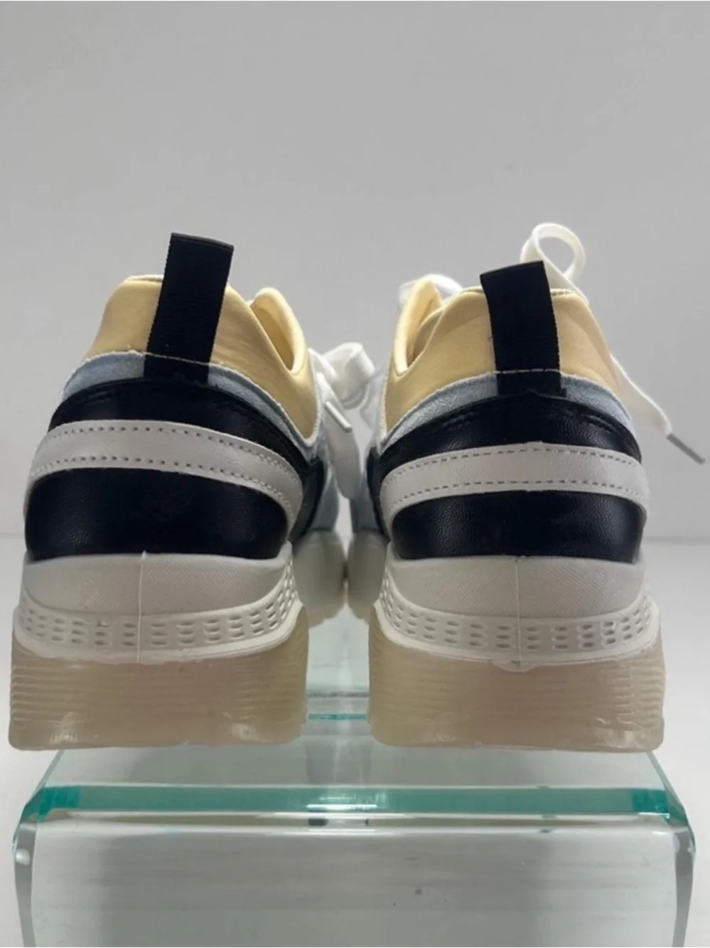 Clear platform sneakers chunky tennis shoes transparent faux suede qupid